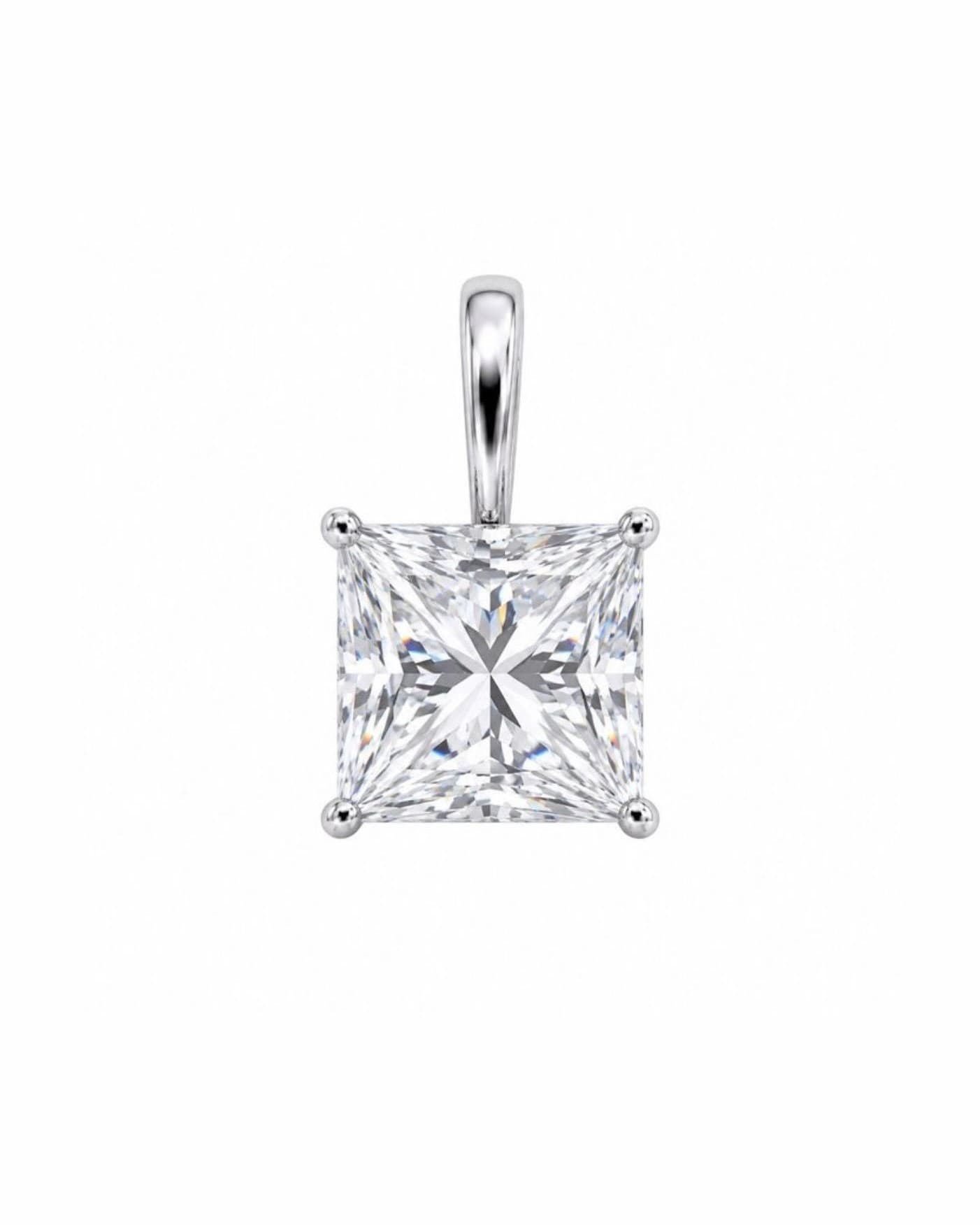 Pendentif Solitaire Princesse, Or Blanc
